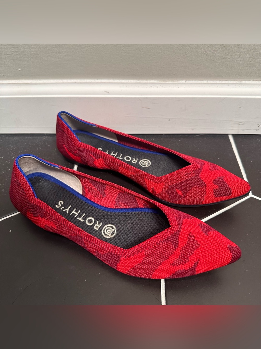 Rothy's Red Knit Pointed-Toe Flats